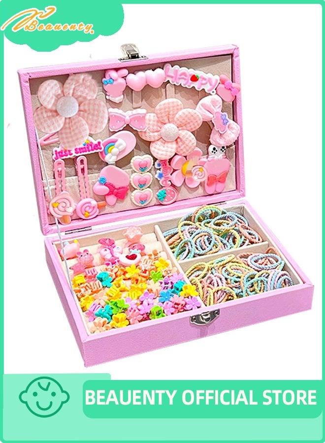 بيوينتي مجموعة الملحقات الهوائية ، مجموعة لباس الشعر للبنات مع صندوق المجوهرات ، ربطات الشعر ، مقاطع الشعر ، مجموعة ألعاب الأميرة الفاخرة ، ألعاب هدية لسن 3 4 5 6 7 8 9 10 البنات الأطفال الصغار - Image 1